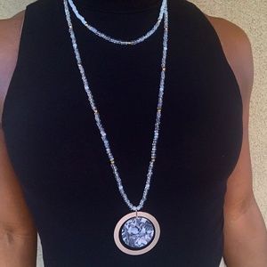 Clear, Gold, & White Choker Necklace w/ Pendant